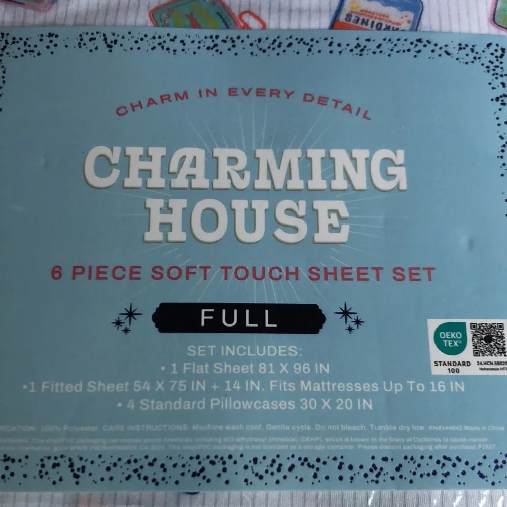 Charming House FULL Sheet Set - Sardine Tin Print - White & Pastel